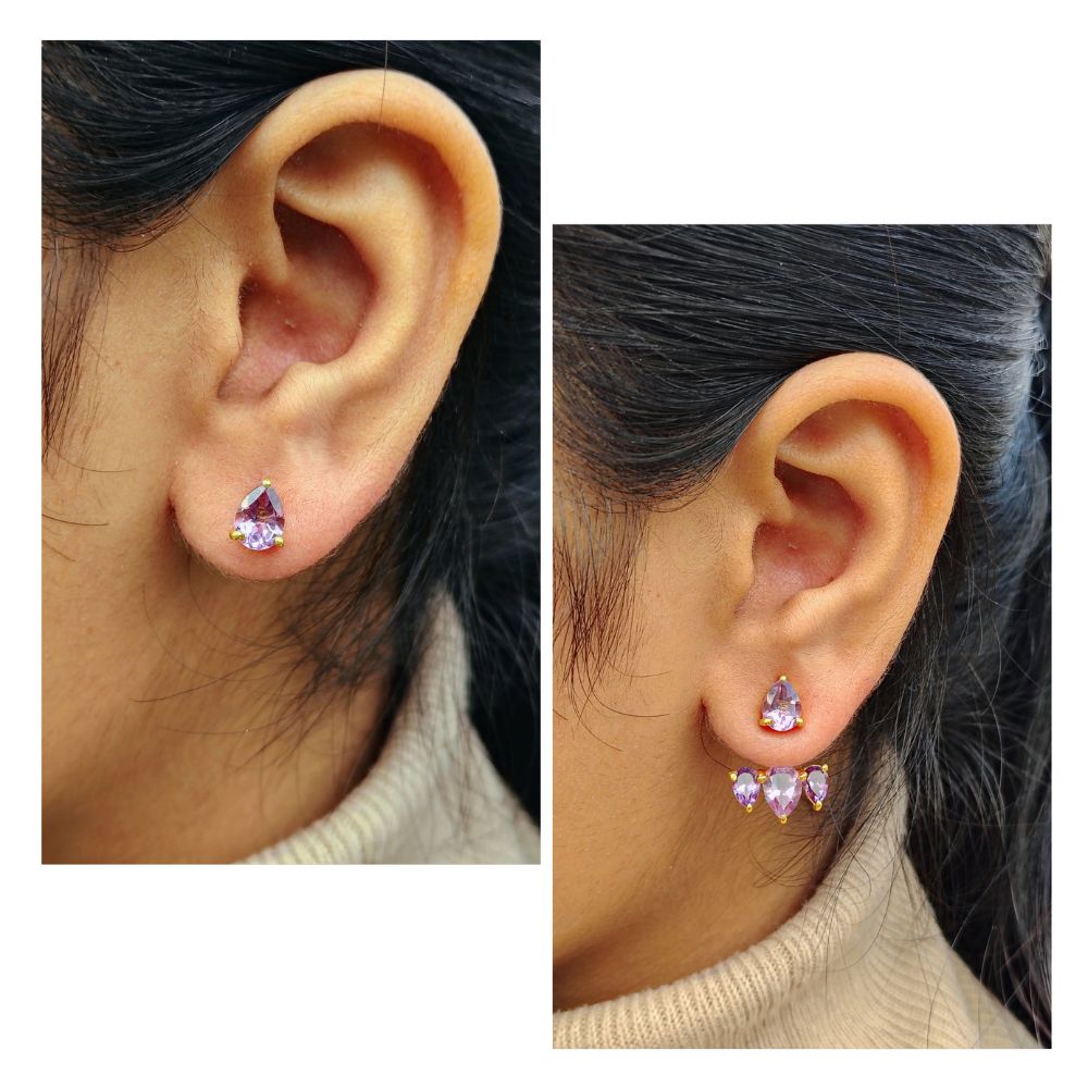 Amethyst Gemstone Ear Jacket – Dainty Gold Vermeil & Sterling Silver Earring