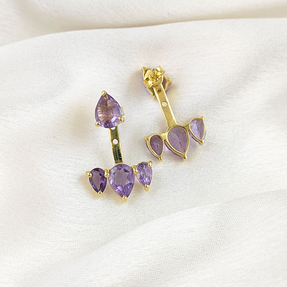 Elegant Amethyst Ear Jacket Earrings – Single Piece Gold Vermeil Birthstone Jewelry