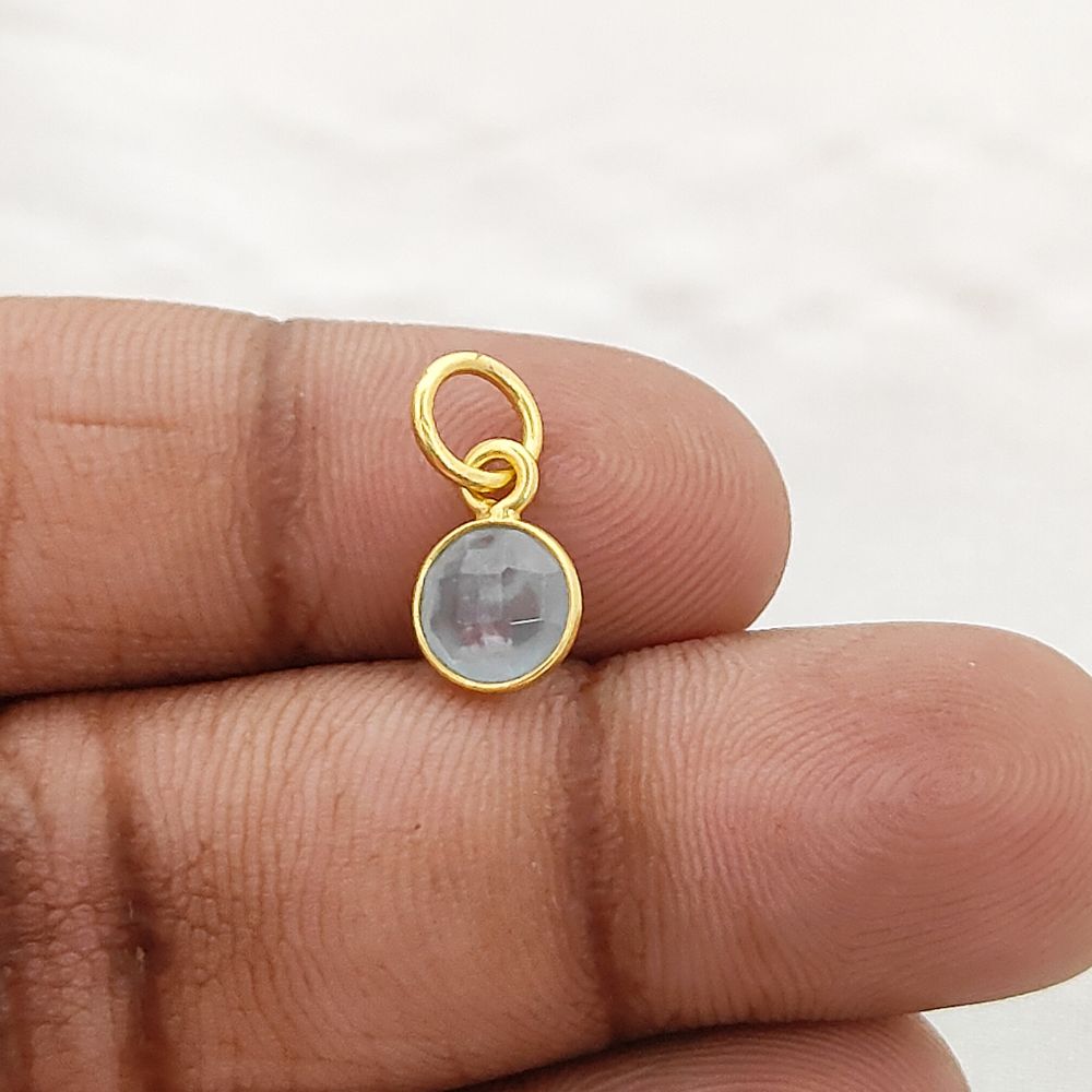 Minimalist Aquamarine Pendant Handmade 6mm Faceted Gemstone Bezel Charm in Gold Vermeil & Sterling Silver- Selling Per Piece