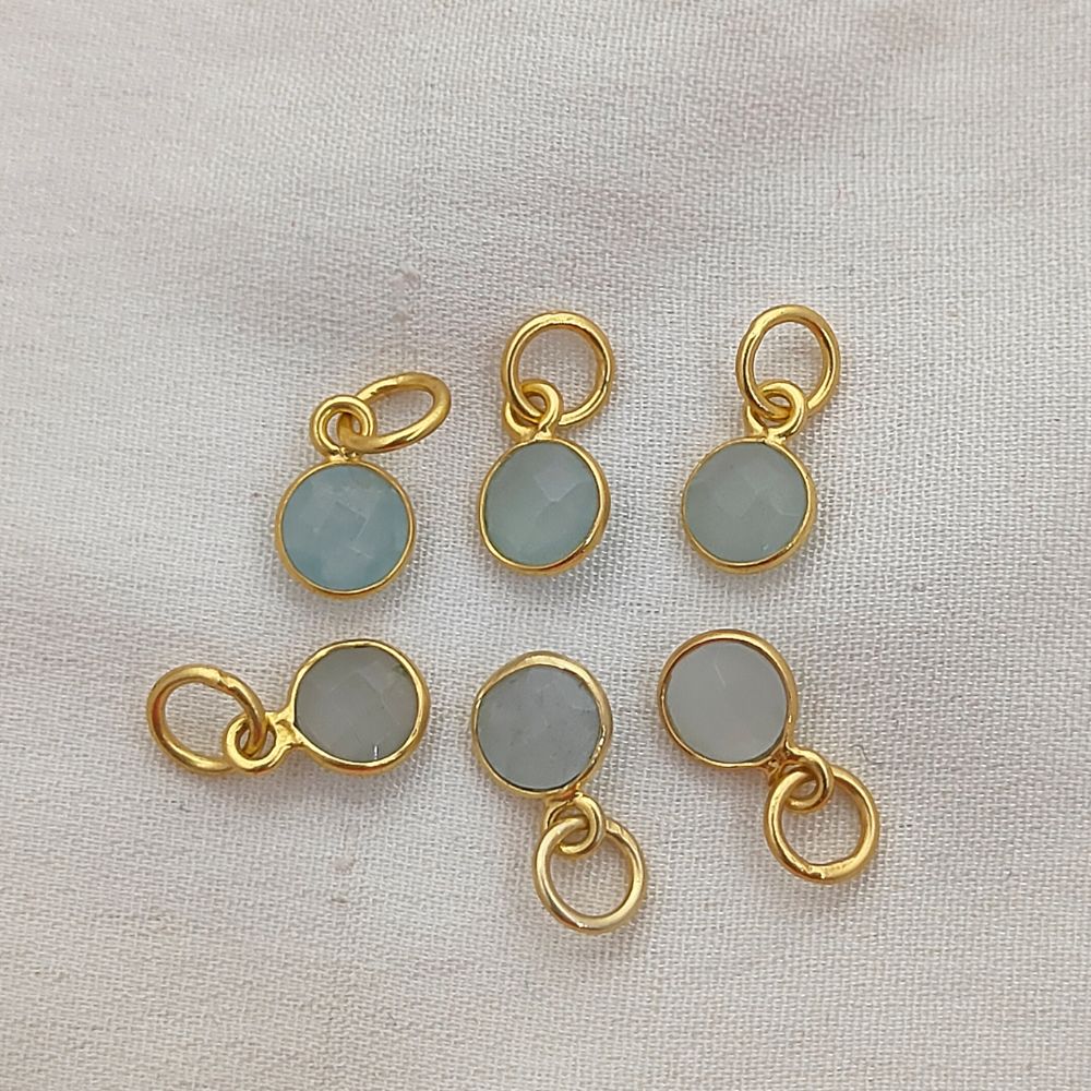 Minimalist Aquamarine Pendant Handmade 6mm Faceted Gemstone Bezel Charm in Gold Vermeil & Sterling Silver- Selling Per Piece