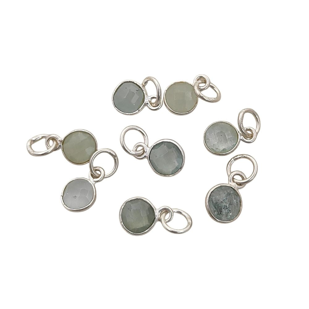 Handmade Round Multi-Gemstone Pendant in Gold Plated Sterling Silver 6mm Faceted Birthstone Charm Necklace- Selling Per Piece