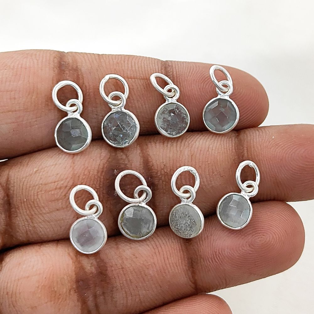 Minimalist Aquamarine Pendant Handmade 6mm Faceted Gemstone Bezel Charm in Gold Vermeil & Sterling Silver- Selling Per Piece