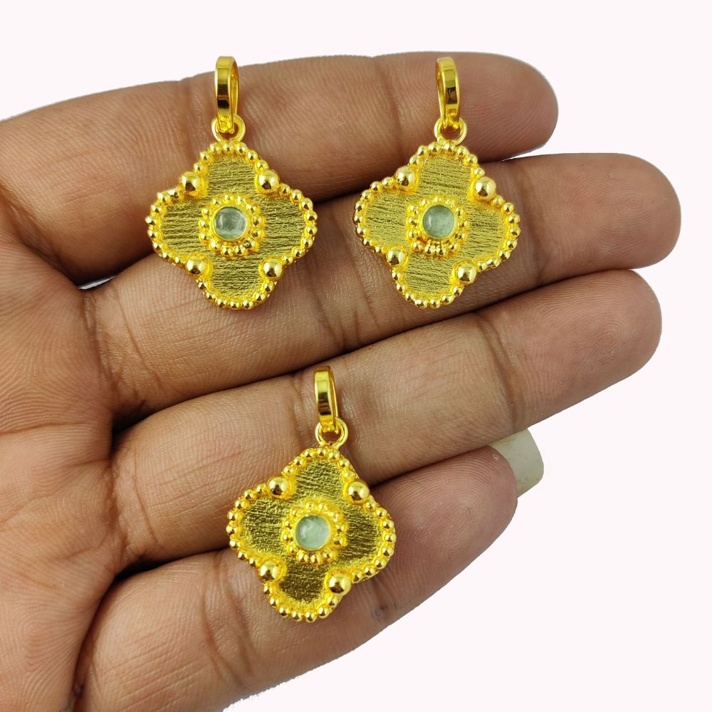 Handmade Gold Clover Charm Necklace – Aqua Chalcedony Birthstone Jewelry