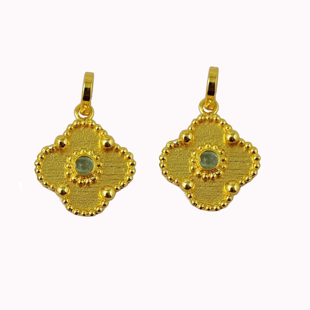 Gold Plated Aqua Chalcedony Clover Pendant – Handmade Minimalist Jewelry