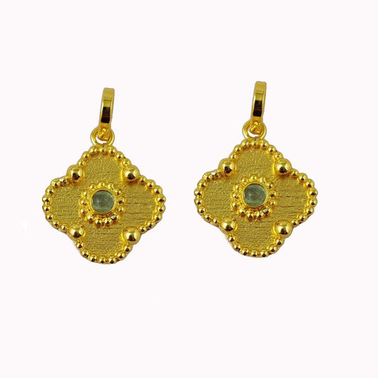 Gold Plated Aqua Chalcedony Clover Pendant – Handmade Minimalist Jewelry