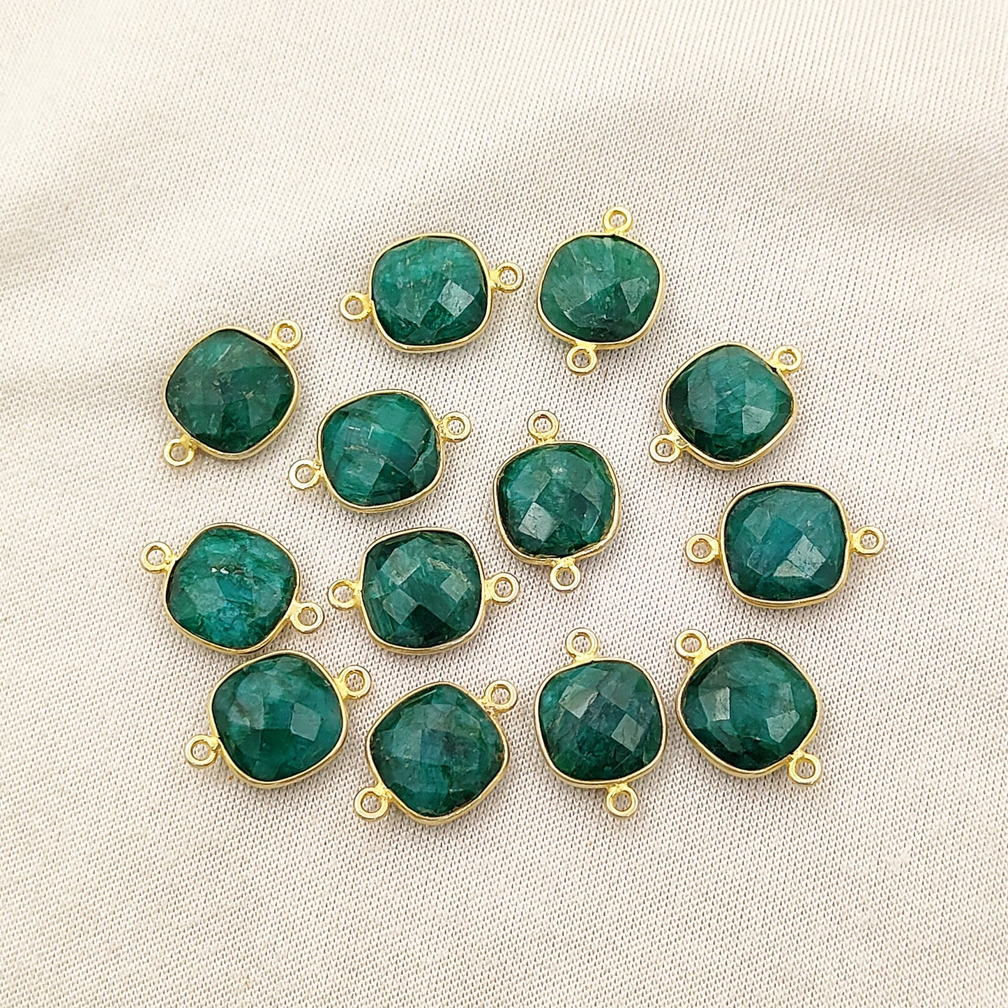 Minimalist Cushion Emerald Gemstone Connector Gold Over Sterling Silver DIY Jewelry-Selling Per Piece