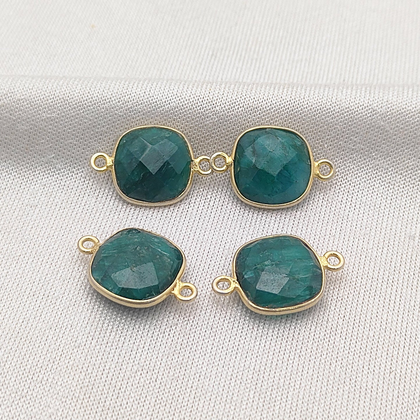 Minimalist Cushion Emerald Gemstone Connector Gold Over Sterling Silver DIY Jewelry-Selling Per Piece