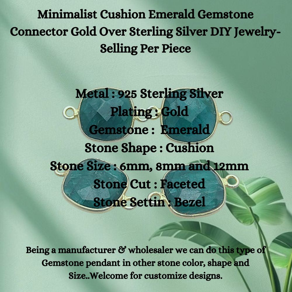 Faceted emerald bezel charm gold plated sterling silver DIY jewelry component
