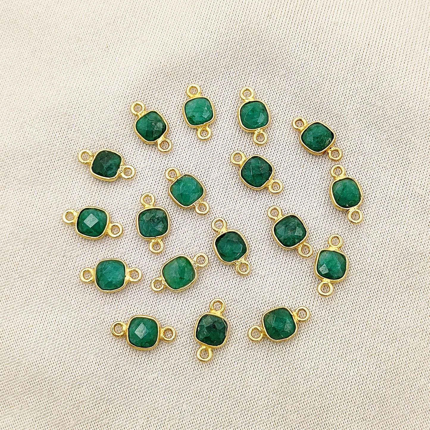 Minimalist Cushion Emerald Gemstone Connector Gold Over Sterling Silver DIY Jewelry-Selling Per Piece