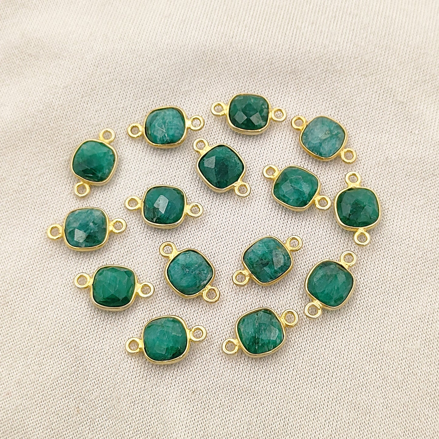 Minimalist Cushion Emerald Gemstone Connector Gold Over Sterling Silver DIY Jewelry-Selling Per Piece