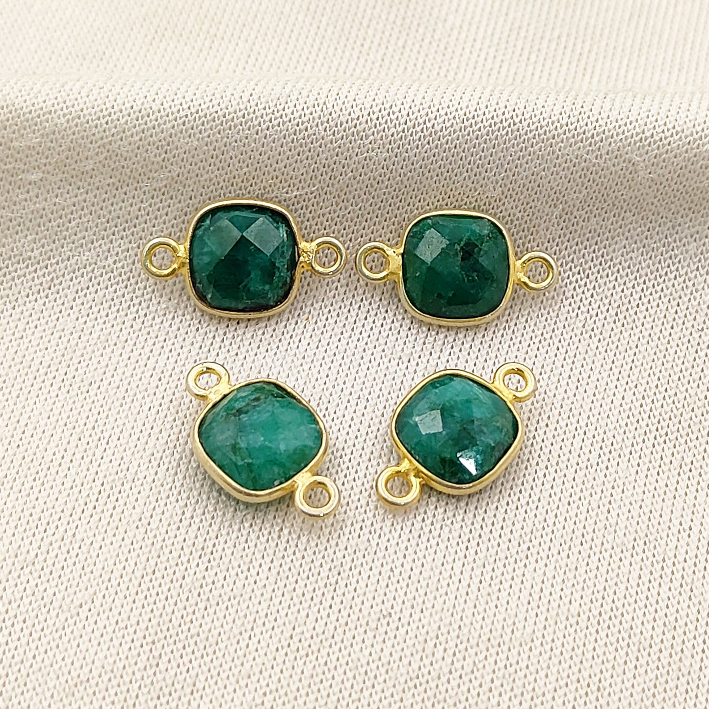 Minimalist Cushion Emerald Gemstone Connector Gold Over Sterling Silver DIY Jewelry-Selling Per Piece