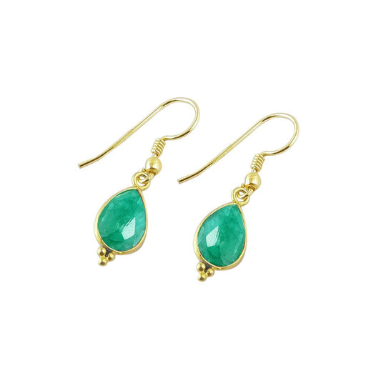 Handmade Emerald Green Teardrop Earrings – 12x8mm Gold Plated Minimalist Jewelry