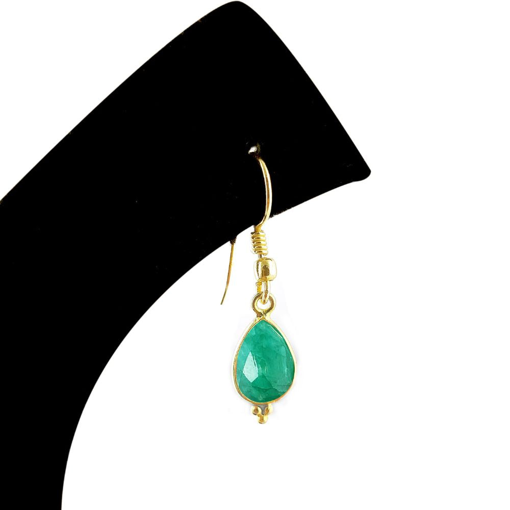 Minimalist Emerald Green Teardrop Dangle Earrings 12x8mm Gold Plated Birthstone Jewelry for Gift- Selling Per Pair
