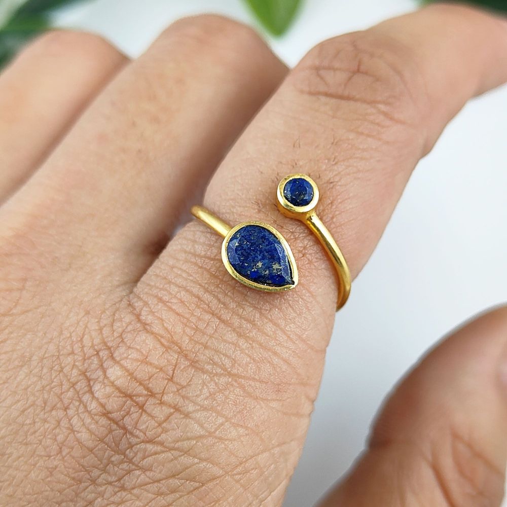 Elegant minimalist lapis lazuli ring in gold plated 925 sterling silver, perfect statement accessory