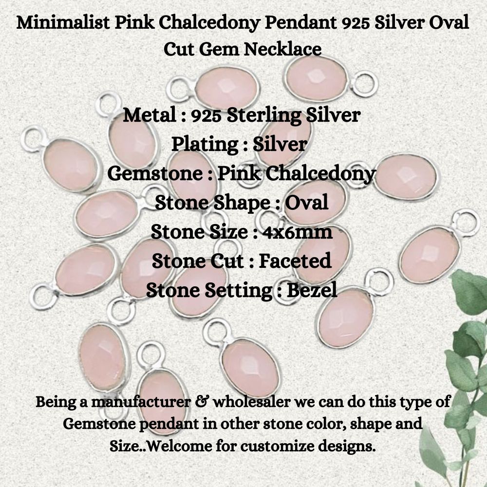 Elegant Oval Cut Pink Chalcedony Necklace