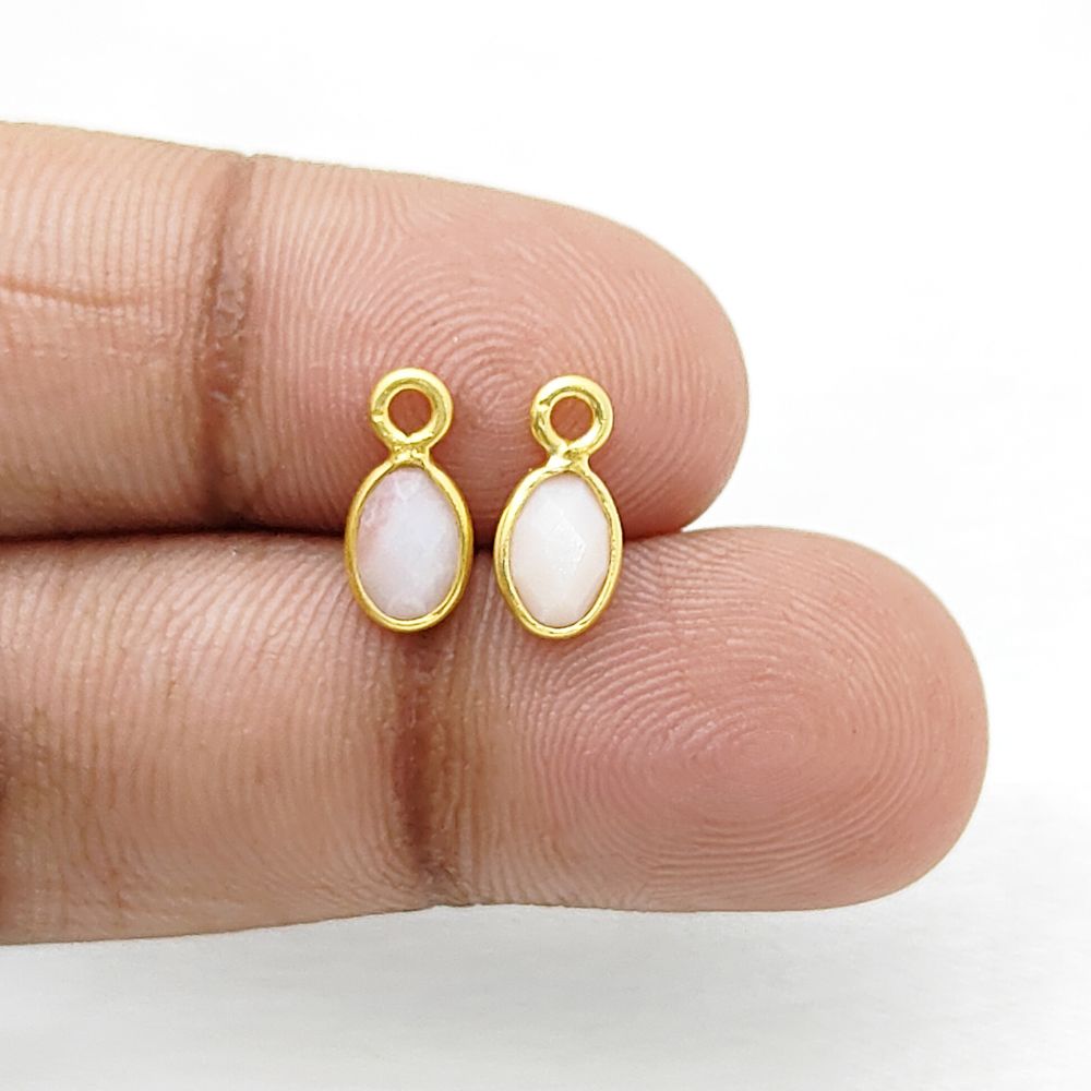 Delicate pink opal oval charm necklace for women