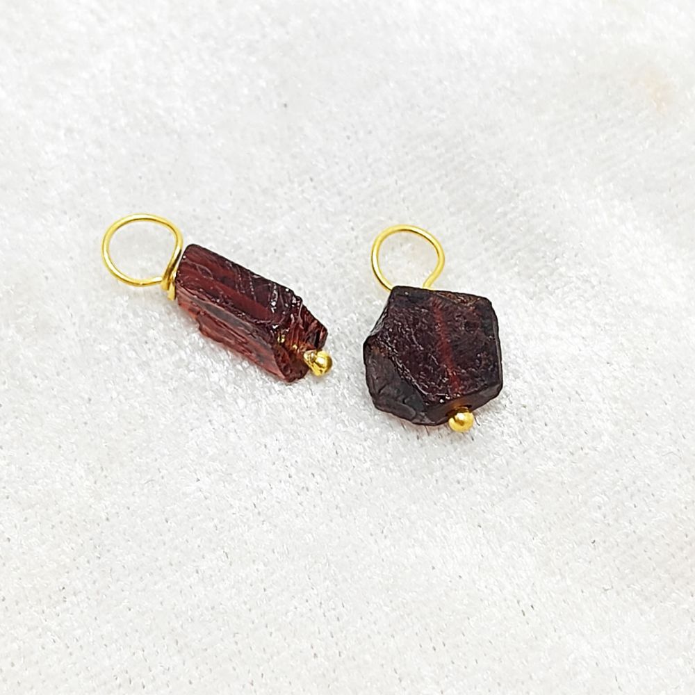 Handmade raw garnet charm wrapped in gold-plated sterling silver – perfect for dainty jewelry lovers.