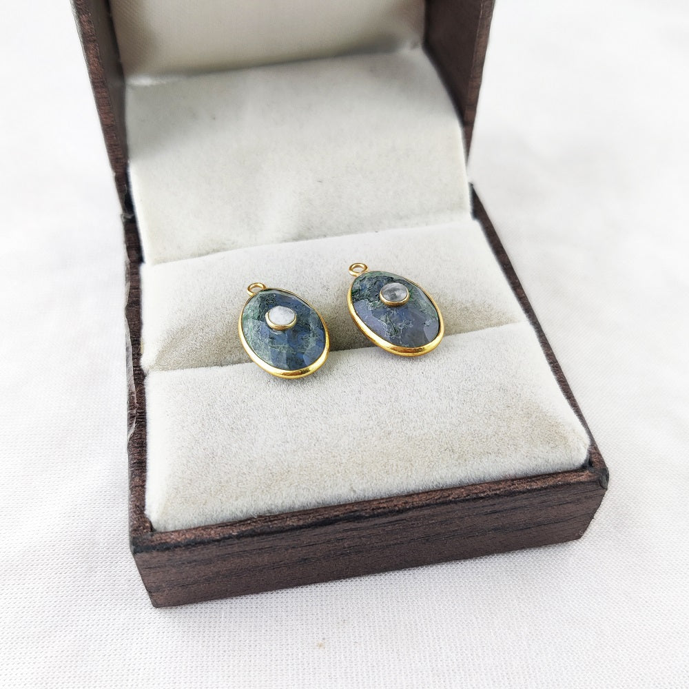 Beautiful Gold-Plated Silver Moss Agate & Rainbow Moonstone Pendant Birthstone Handmade Charms- Selling Per Piece