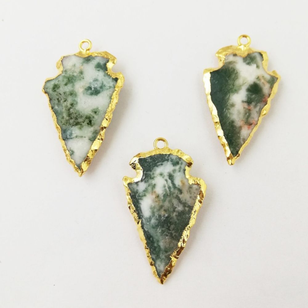 Arrow-Shaped Moss Agate Pendant Necklace Handmade Gold Electroplated Charm Jewelry For Women- Selling Per Piece