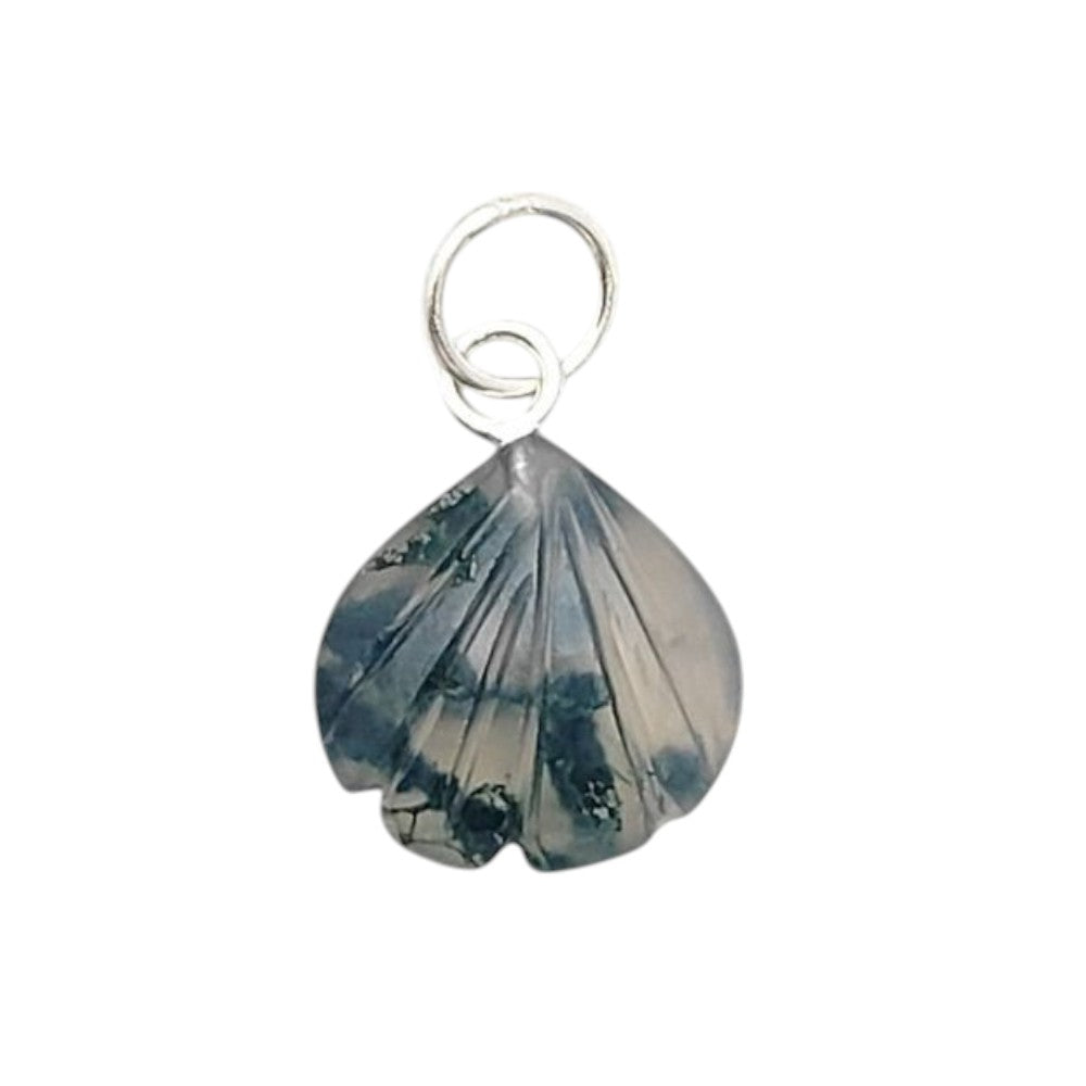 Handcrafted Moss Agate Pendant with Seashell Charm – Sterling Silver Plated Jewelry
