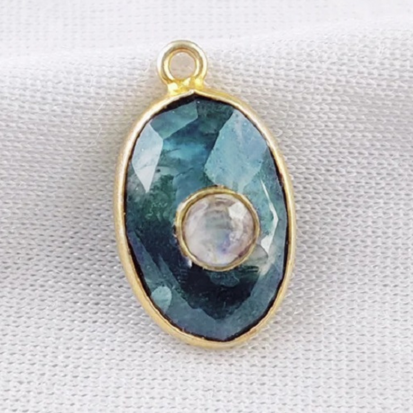 Beautiful Gold-Plated Silver Moss Agate & Rainbow Moonstone Pendant Birthstone Handmade Charms- Selling Per Piece