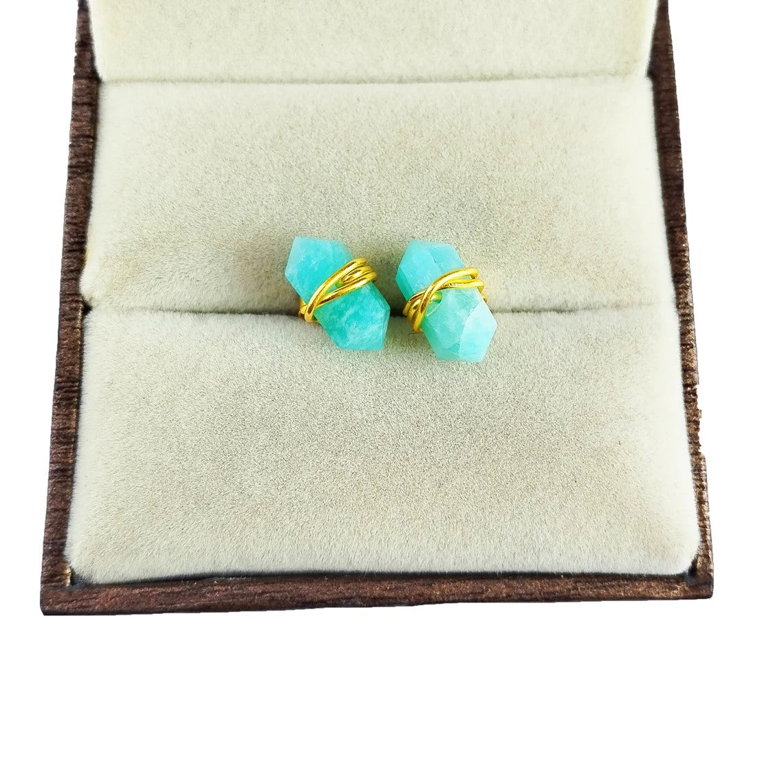 Handmade 12x5mm Gemstone Double Point Stud Earrings Gold Vermeil Wire Wrapped Unique Gift Jewelry for Her- Selling Per Pair