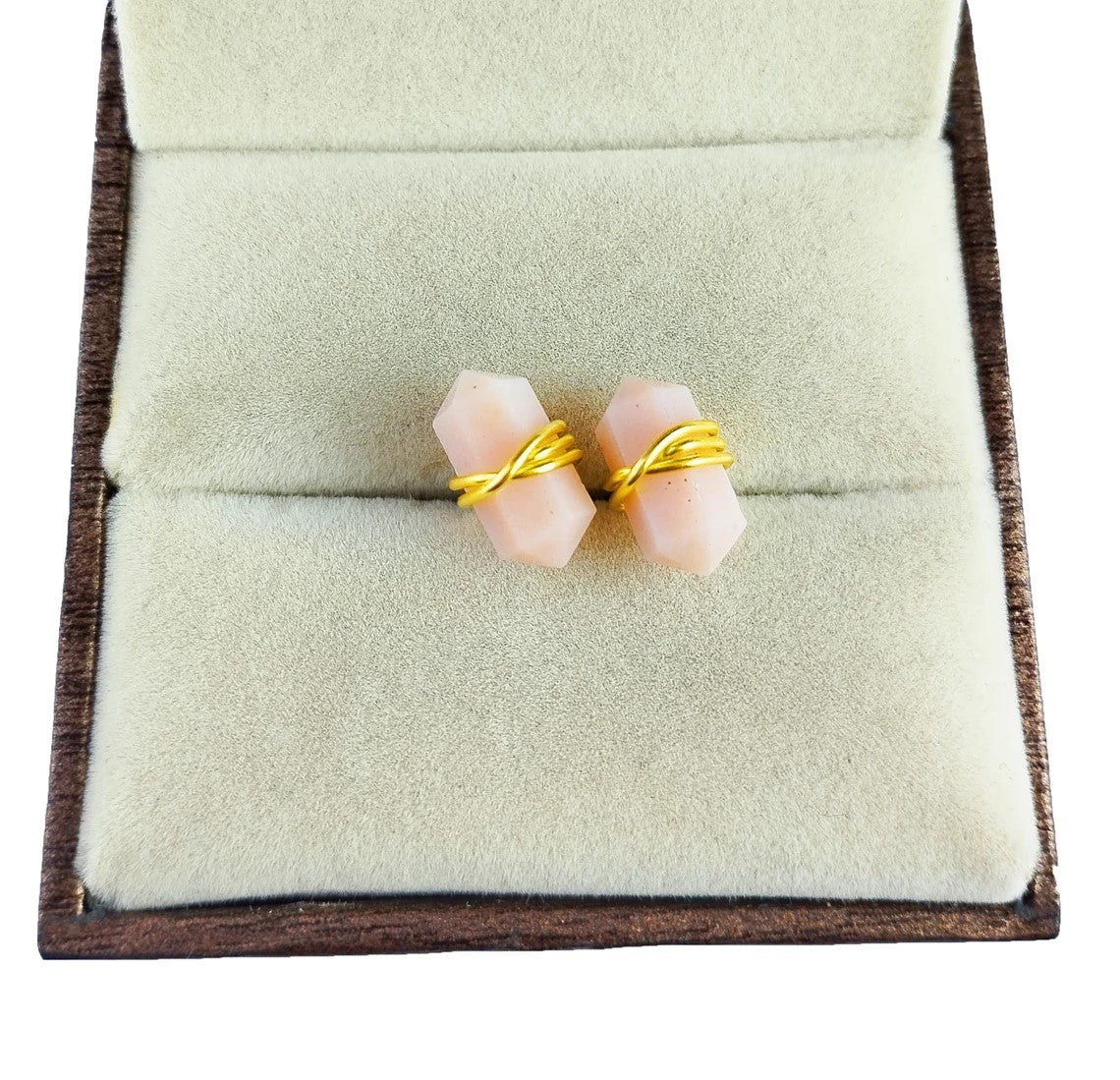 Handmade 12x5mm Gemstone Double Point Stud Earrings Gold Vermeil Wire Wrapped Unique Gift Jewelry for Her- Selling Per Pair