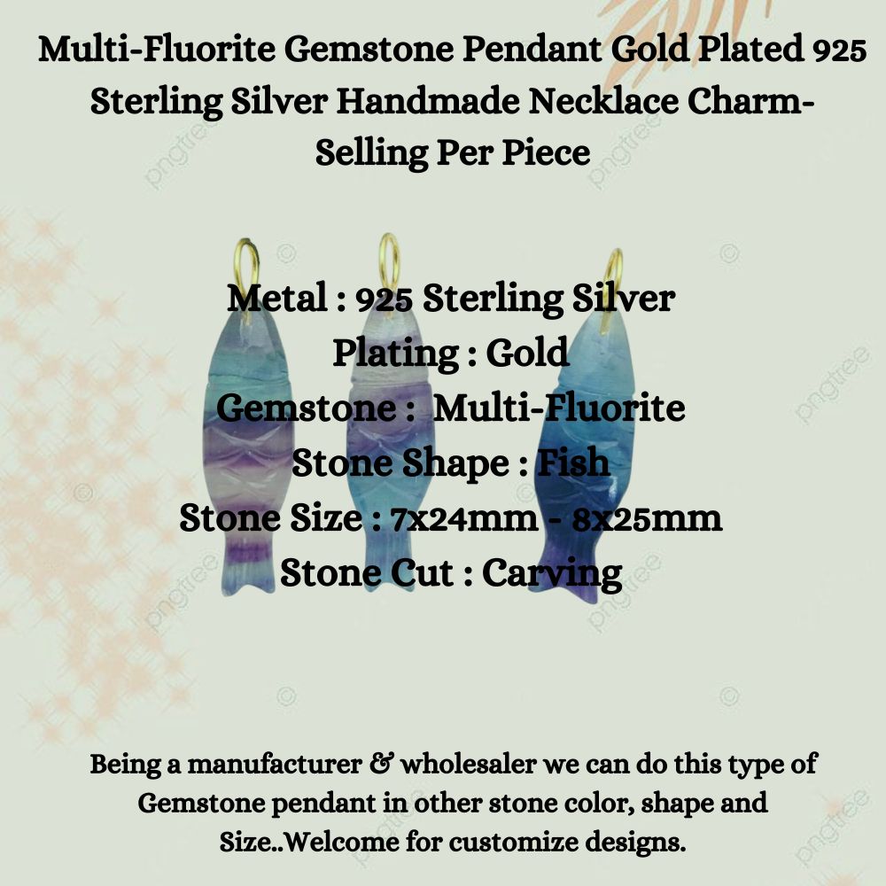 Handmade rainbow fluorite necklace charm bezel set in gold plated silver