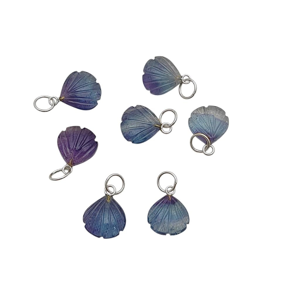 Elegant Multi-Fluorite Heart Pendant with Handmade Seashell Charm in Sterling Silver