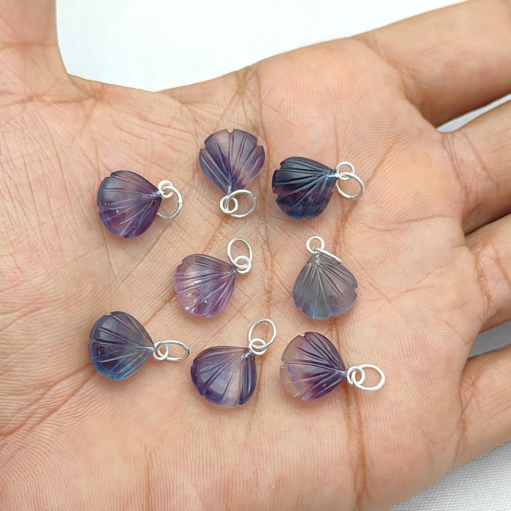 Multi-Fluorite Heart Pendant with Sterling Silver Plated Seashell Charm – Handmade Necklace