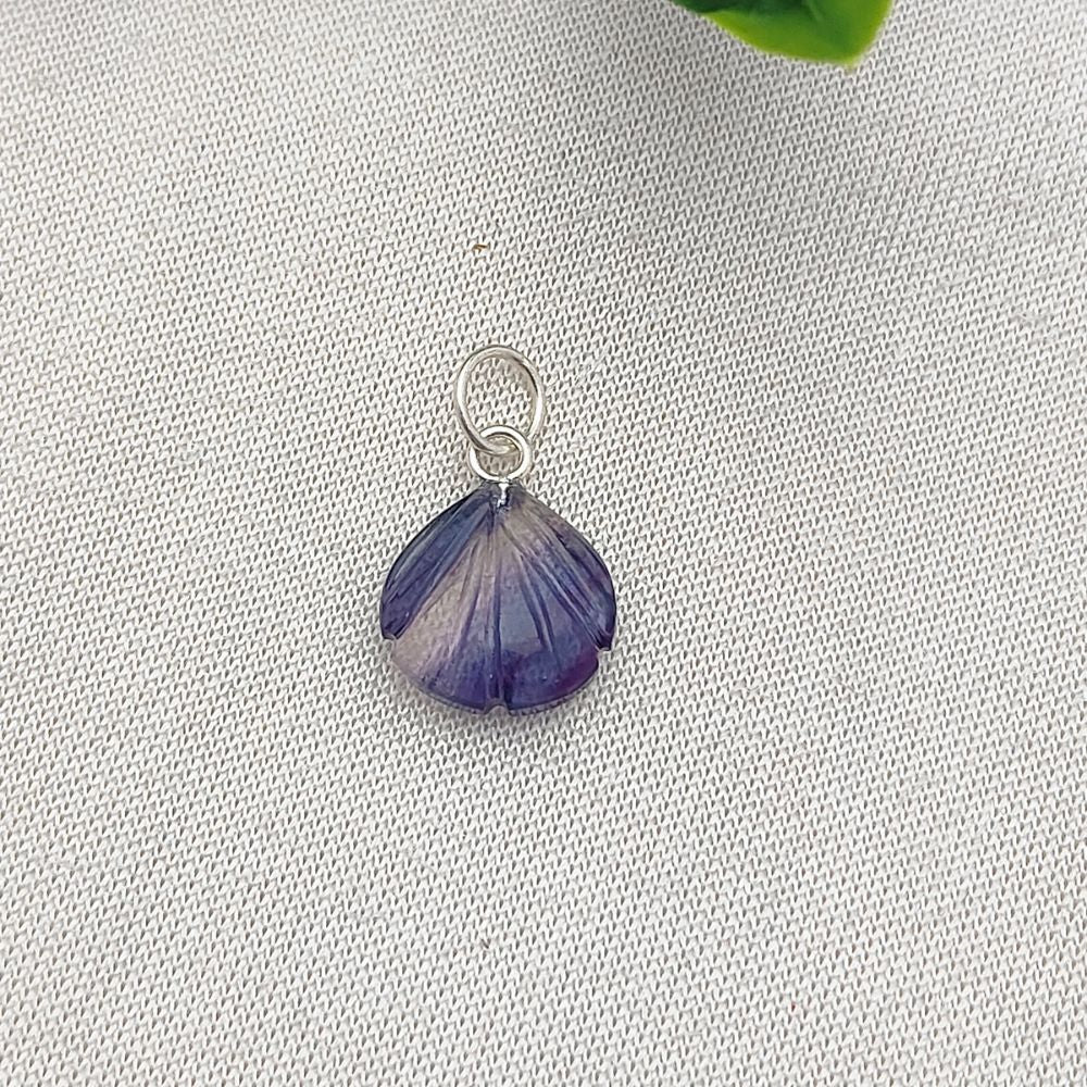 Multi-Fluorite Heart Pendant for Necklace Handmade Seashell Charm in Plated Sterling Silver