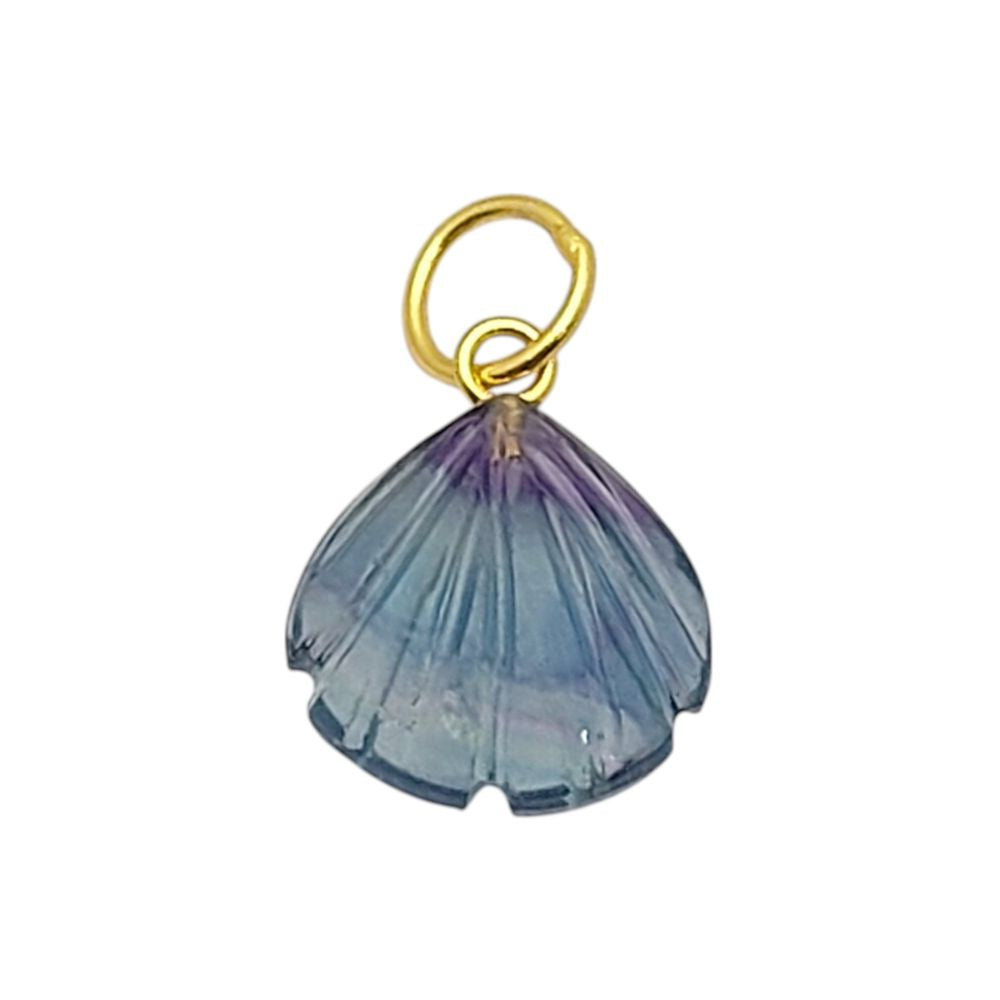 Handmade Multi-Fluorite Heart Pendant with Seashell Charm in Sterling Silver Plating