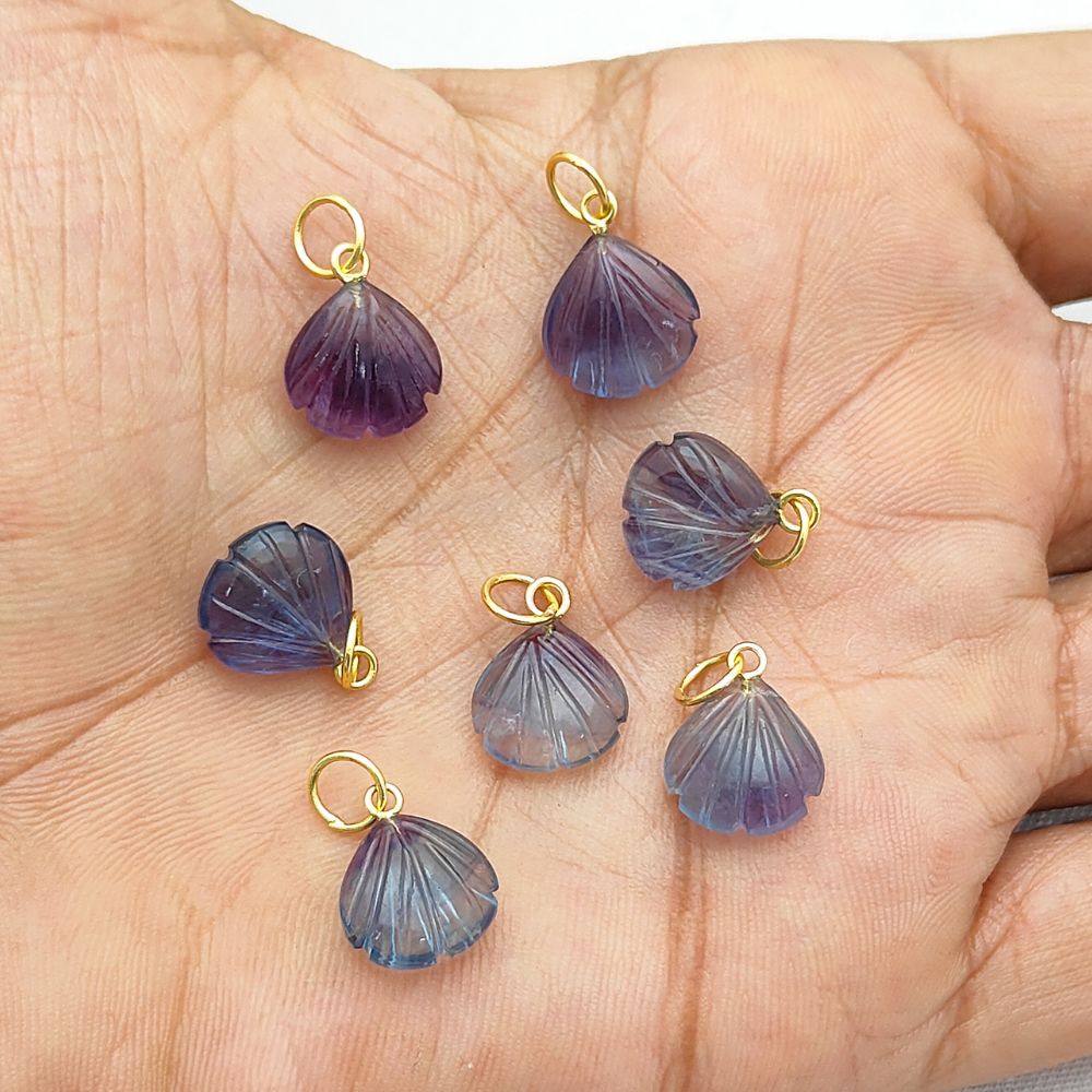 Artisan Multi-Fluorite Heart Pendant with Seashell Charm in Sterling Silver Plating