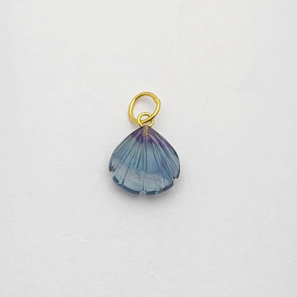 Multi-Fluorite Heart Pendant with Handmade Seashell Charm – Plated Sterling Silver Jewelry