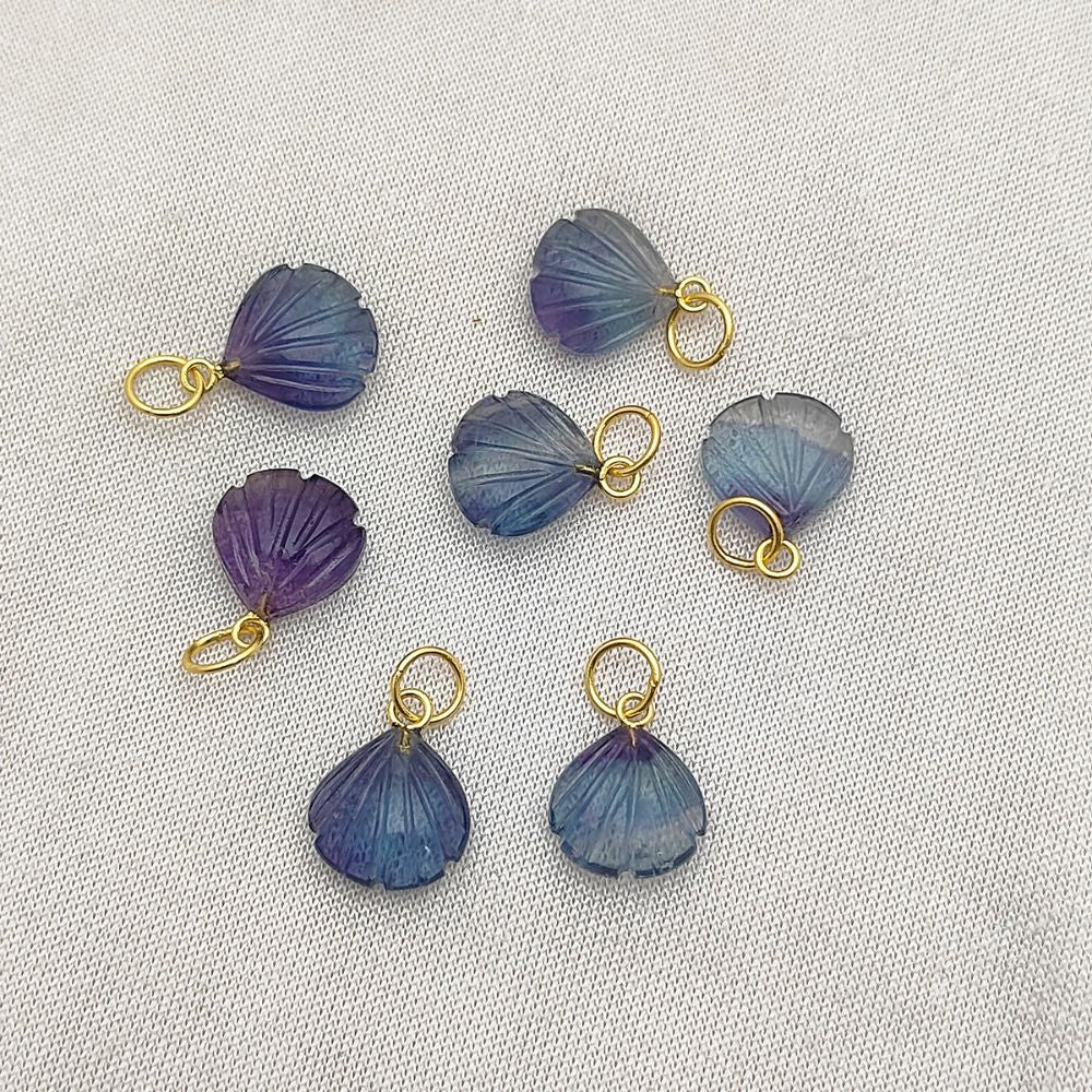 Unique Multi-Fluorite Heart Pendant with Seashell Charm in Sterling Silver Plated Necklace