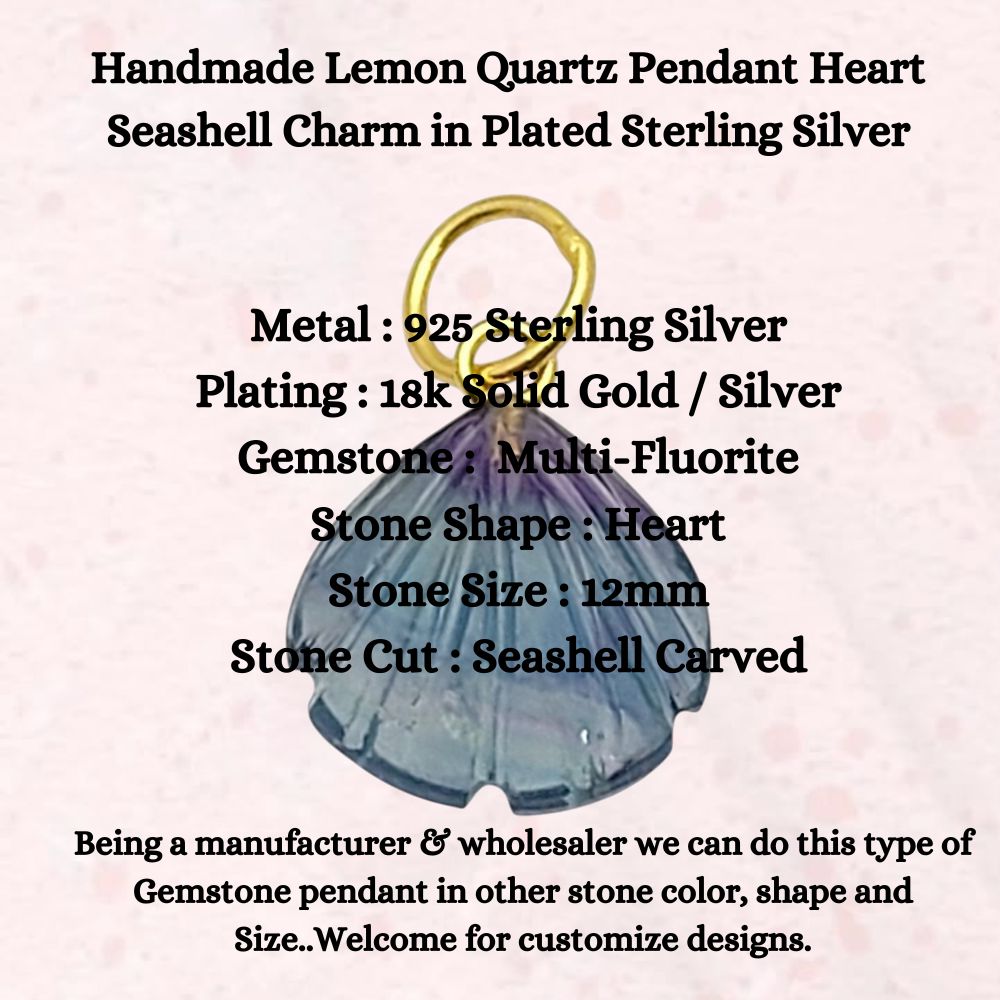 Sterling Silver Plated Multi-Fluorite Heart Pendant with Handmade Seashell Charm
