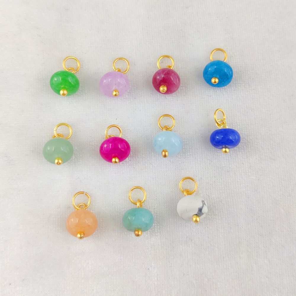 Multi-Gemstone Roundel Bead Charm 8mm Gold Vermeil Birthstone Pendant for Jewelry Making- Selling Per Piece