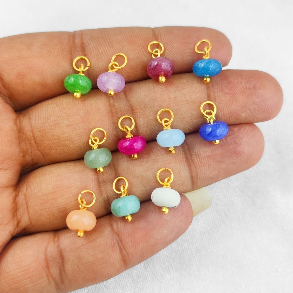 Natural Multi-Gemstone Roundel Charm – 8mm Beaded Pendant for Handmade Jewelry