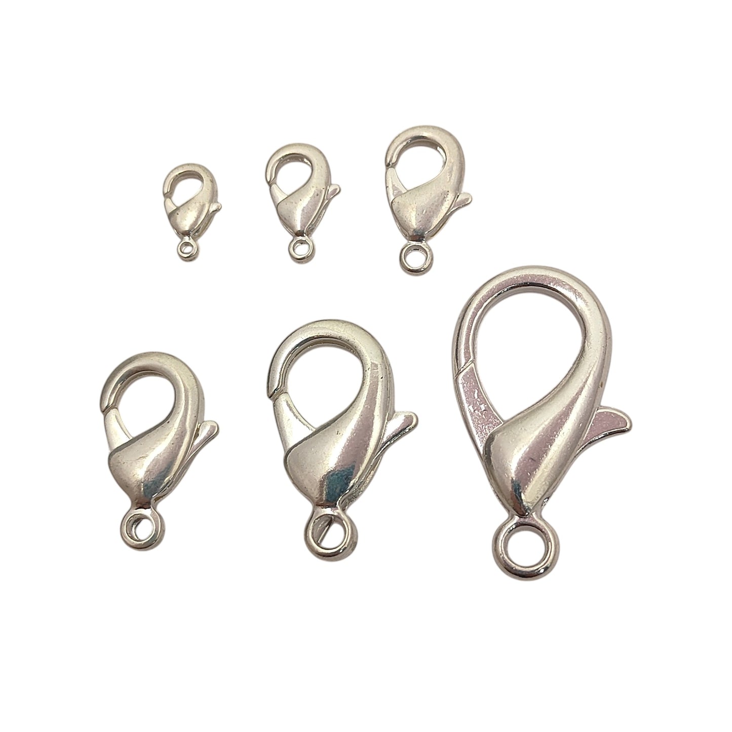 Multi-Size Silver Plated Lobster Clasps Jewelry Making Components for Necklaces, Bracelets, and Handmade Crafting- 5 Piece Set