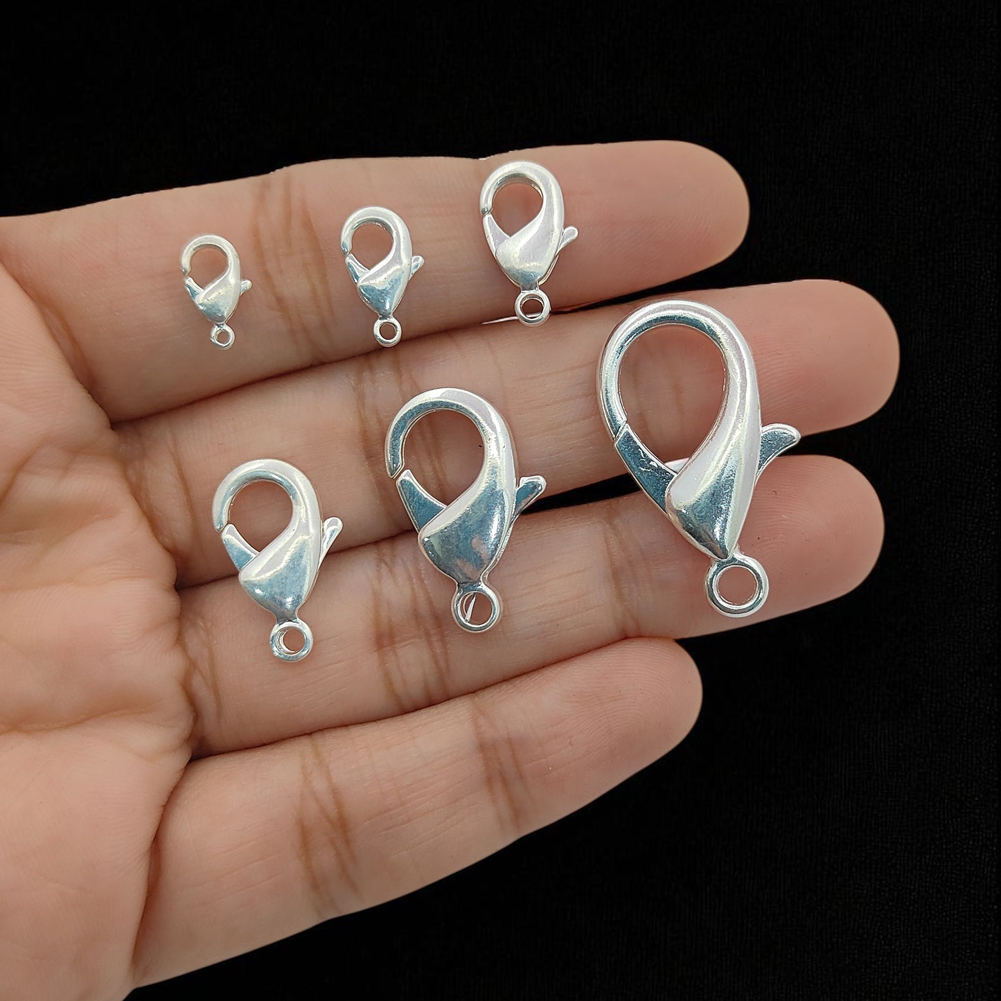 Multi-Size Silver Plated Lobster Clasps Jewelry Making Components for Necklaces, Bracelets, and Handmade Crafting- 5 Piece Set