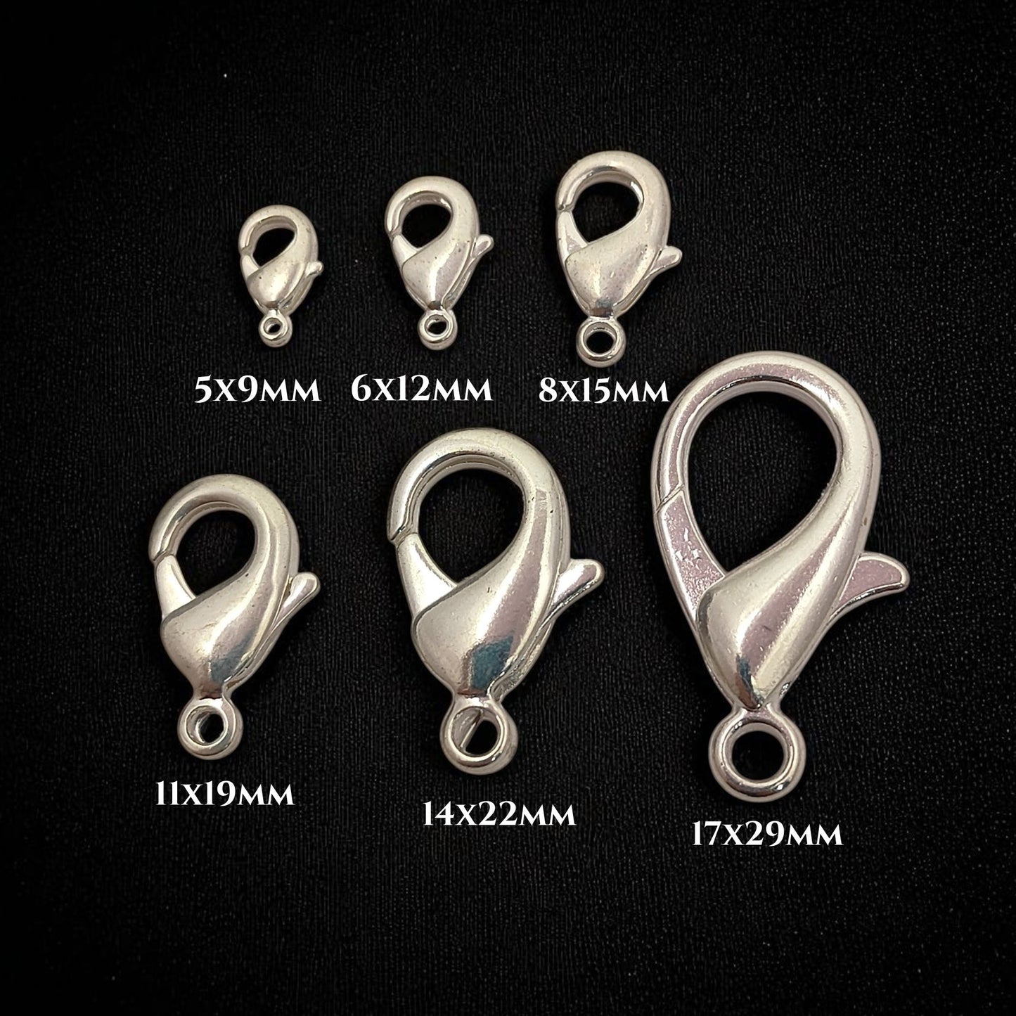 Multi-Size Silver Plated Lobster Clasps Jewelry Making Components for Necklaces, Bracelets, and Handmade Crafting- 5 Piece Set