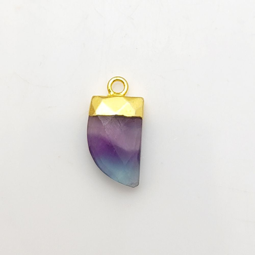 Multi Fluorite Horn Pendant – Gold Electroplated Healing Gemstone for Necklace