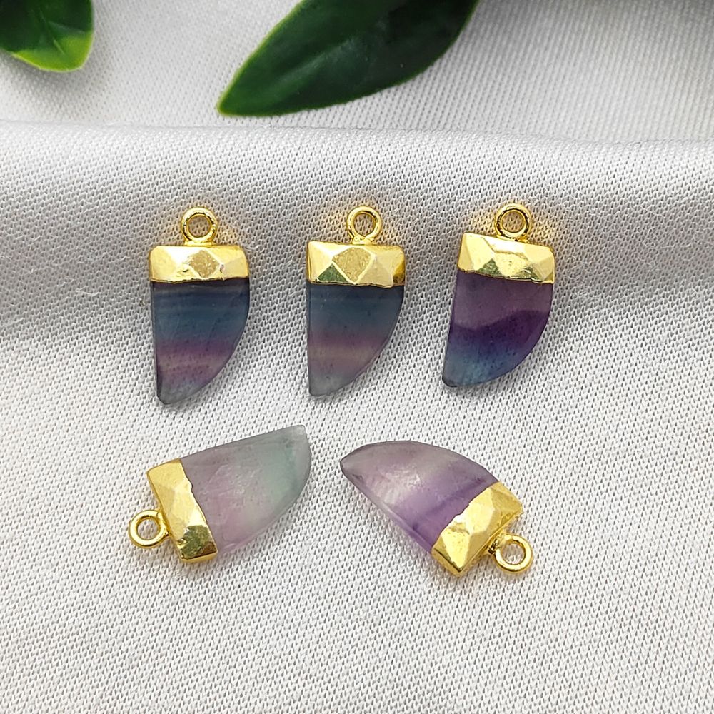 Boho Multi Fluorite Horn Pendant – Gold Dipped Healing Crystal Necklace Charm