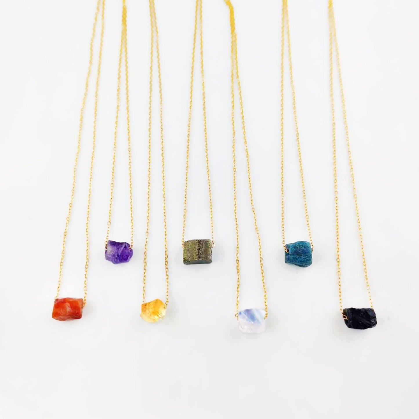 Handmade Rainbow Fluorite Necklace with Gold Plated Adjustable Chain