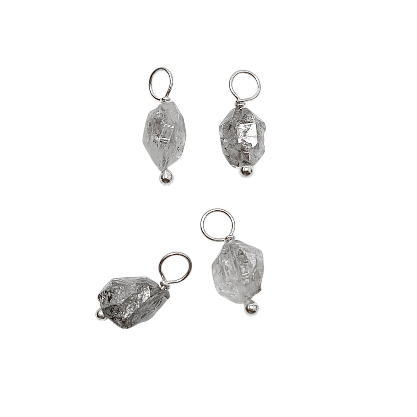 Natural 7-10mm Herkimer Diamond Pendant Raw Quartz Crystal Charm in 925 Sterling Silver for DIY Jewelry Making