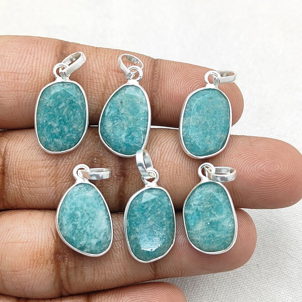 Natural Amazonite Gemstone Pendant 10-15mm Uneven Shape Gold/Silver Plated Handmade Jewelry