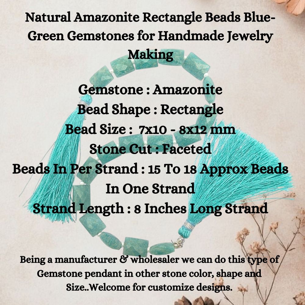 Natural Amazonite Rectangle Beads Blue-Green Gemstones for Handmade Jewelry Making