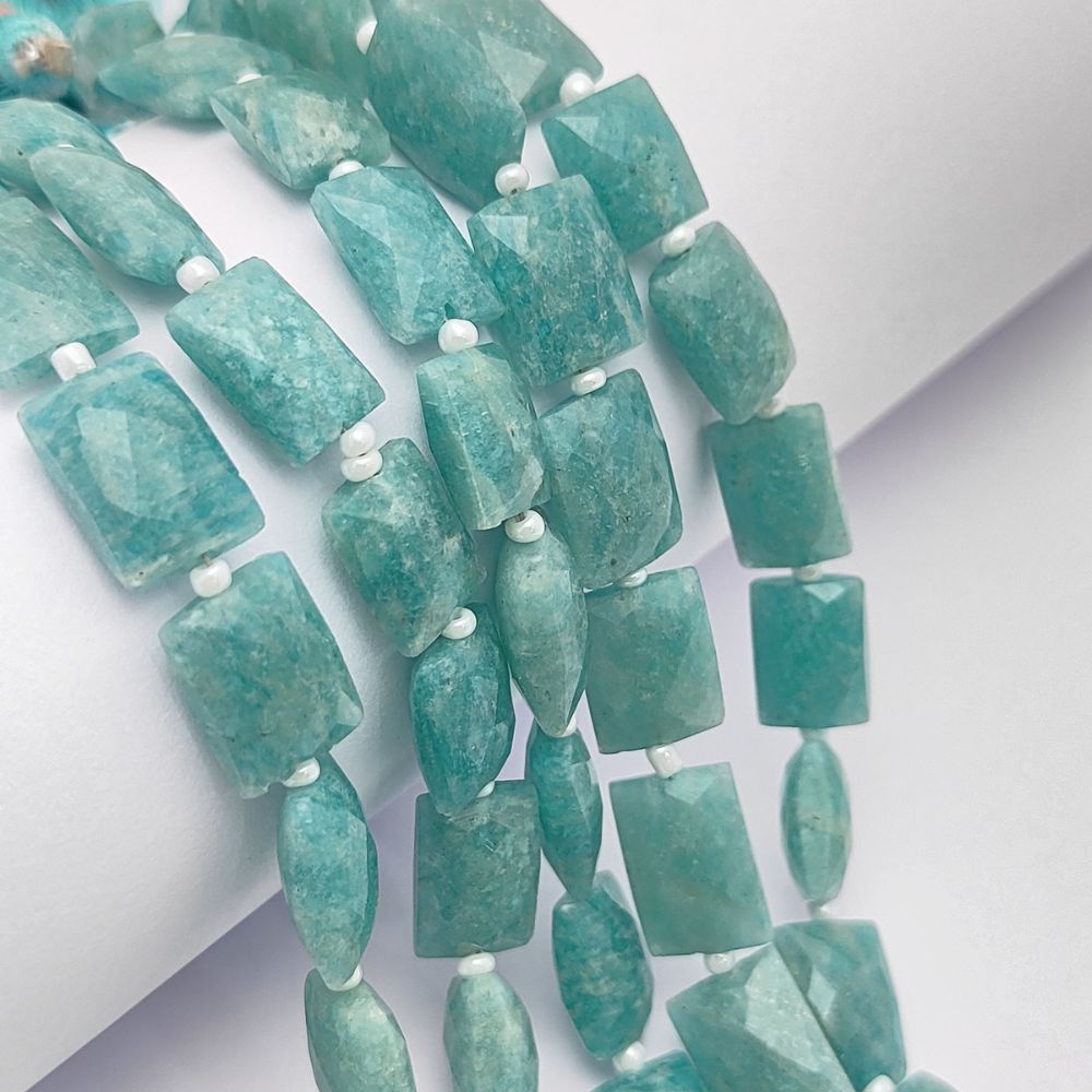 Natural Amazonite Rectangle Beads Blue-Green Gemstones for Handmade Jewelry Making