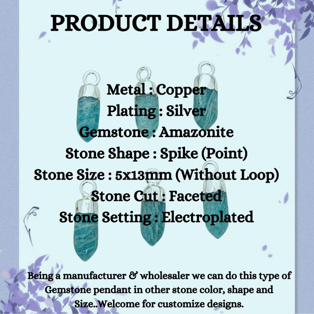 Elegant Amazonite Spike Pendant Silver Capped Natural Birthstone Charm for Boho Chic & Minimalist Jewelry – Selling Per Piece