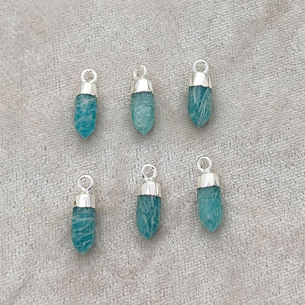 Elegant Amazonite Spike Pendant Silver Capped Natural Birthstone Charm for Boho Chic & Minimalist Jewelry – Selling Per Piece